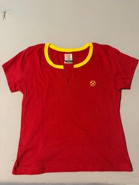 adidas Red Short Sleeve Tee with Yellow Neck Trim